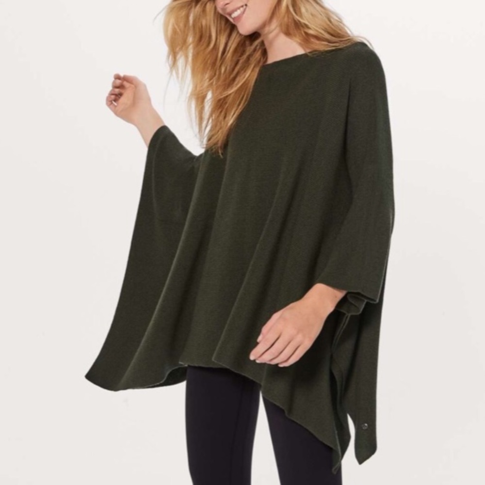 Lululemon Wool Be Cozy Poncho in Dark Olive